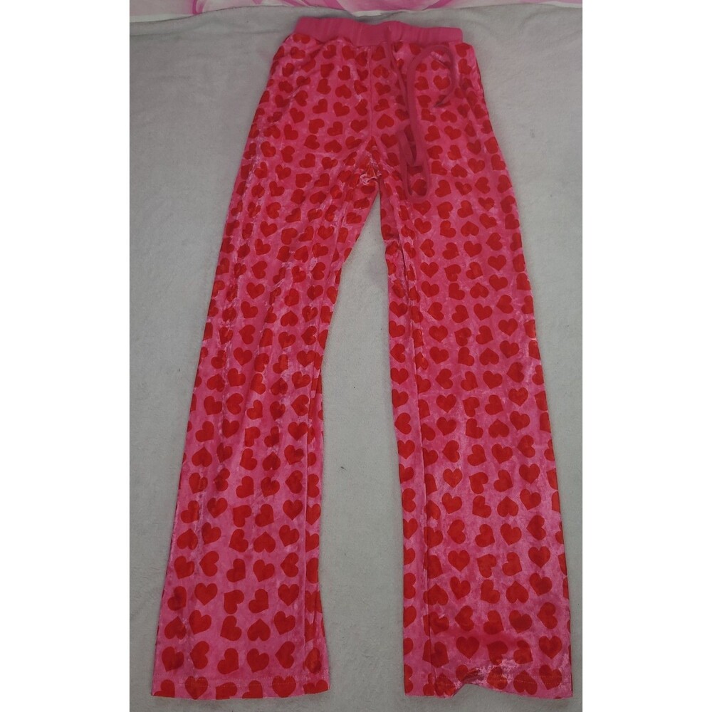 Jennifers Body Pink Red Heart Velour Wide Leg Drawstring Lounge Sleep Pants Sz S